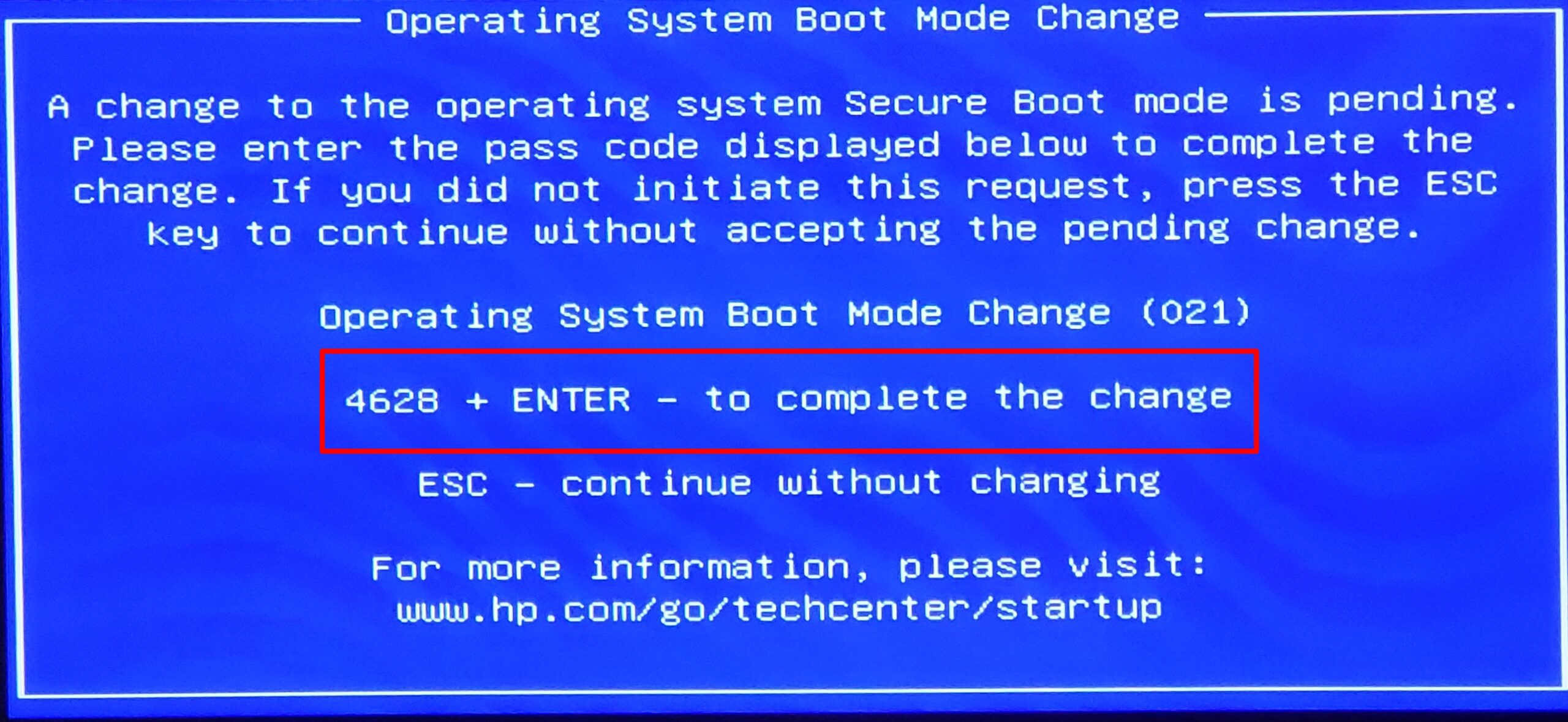prompt de alteração do modo de inicialização do sistema operacional no windows 11