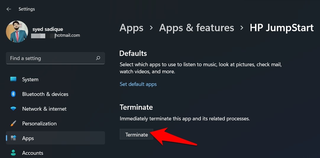 Windows 11でアプリサービスを終了する