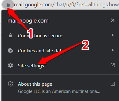 Wählen Sie Website-Einstellungen aus dem Dropdown-Menü.
