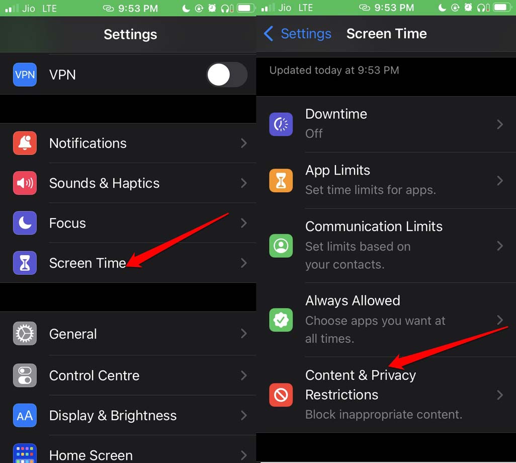 iOSのコンテンツとプライバシー制限設定