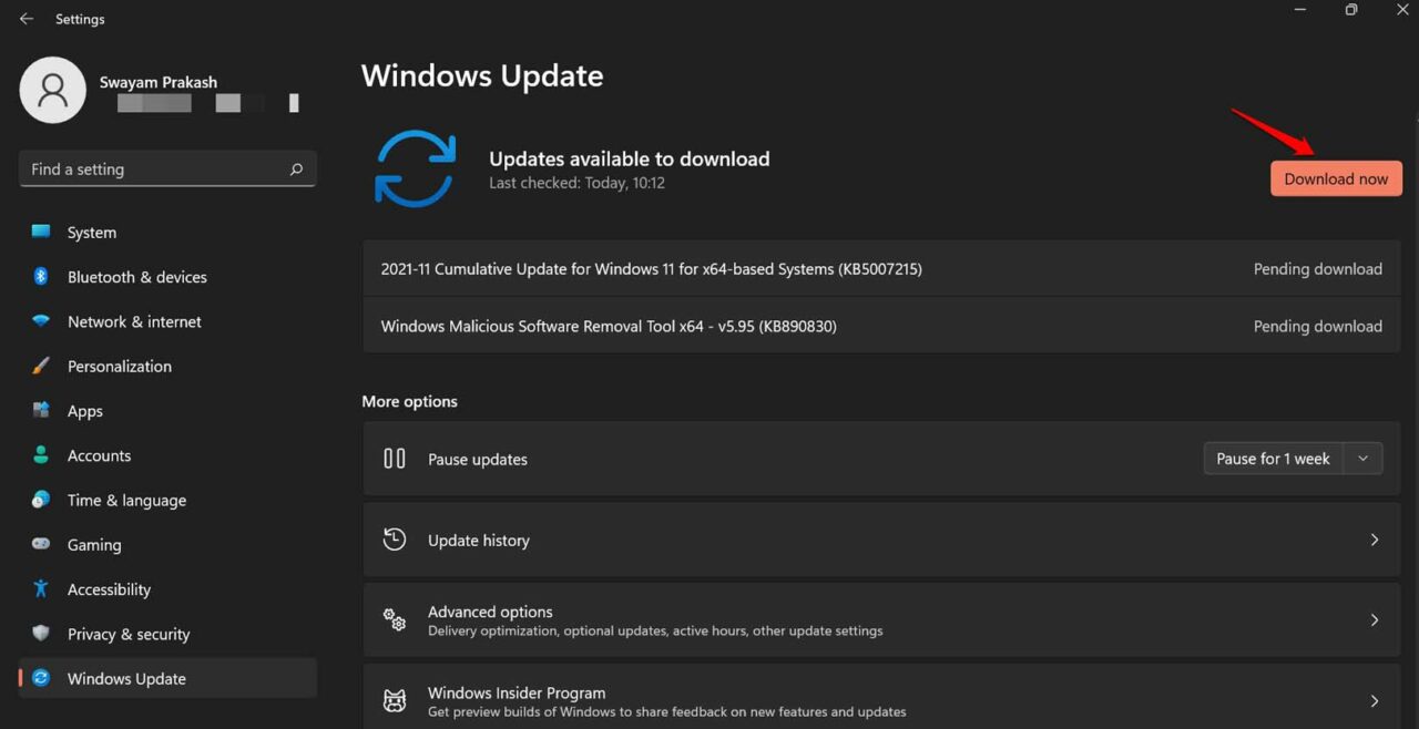 scarica aggiornamento di Windows 11