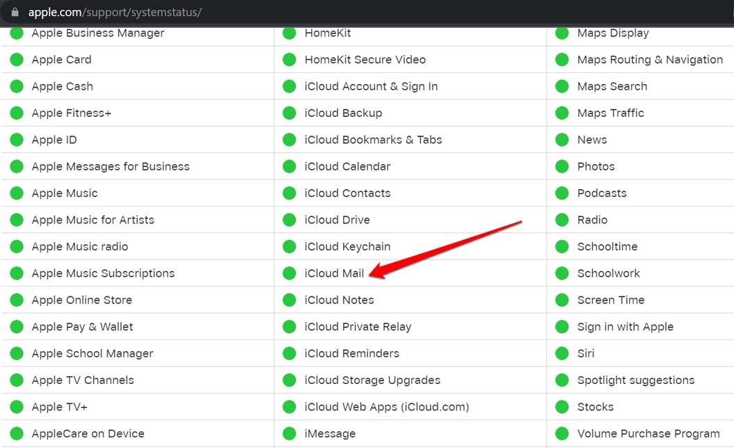 posta iCloud stato del sistema Apple