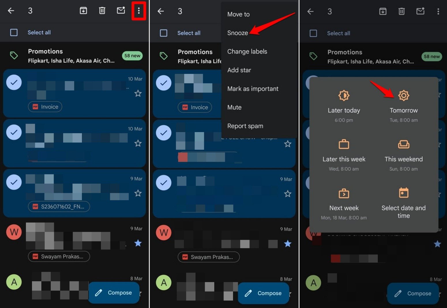 posponer correos en la aplicación de Gmail