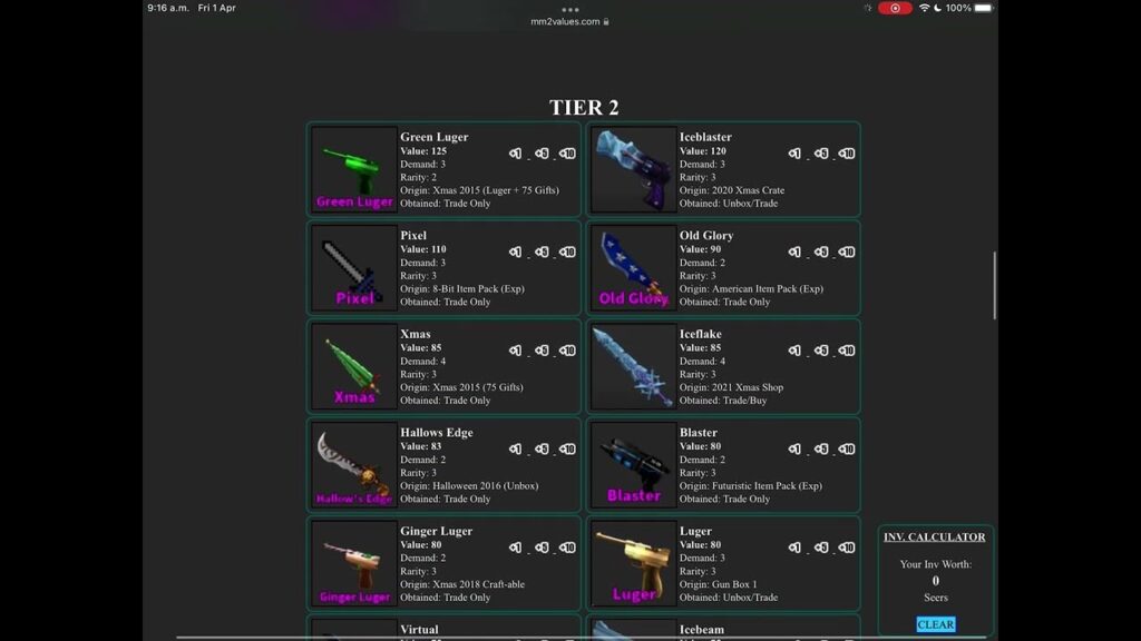 Guide des valeurs de trading MM2 2025 : Dernière liste d'objets, niveaux et conseils pro