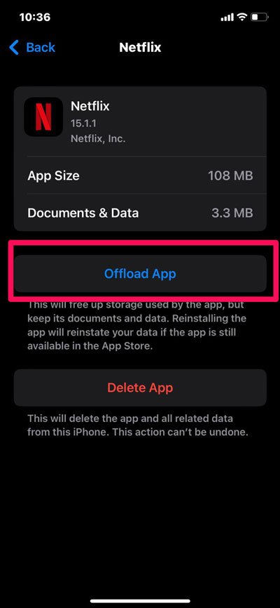 Off-Load The Netflix App