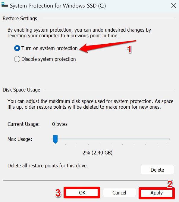 включить защиту системы для Windows 11