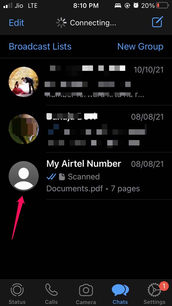 abrir o perfil de contatos do WhatsApp