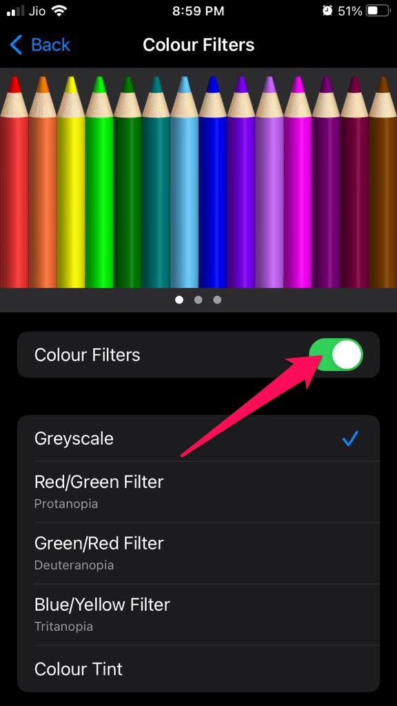 Disattiva filtri colore