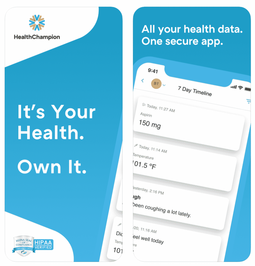 Screenshot dell'App HealthChampion