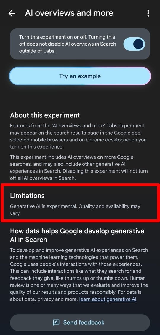 limitaciones de la vista general de IA de Google