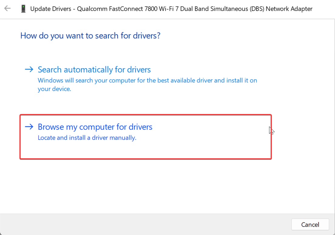 clicca su Cerca nel computer i driver