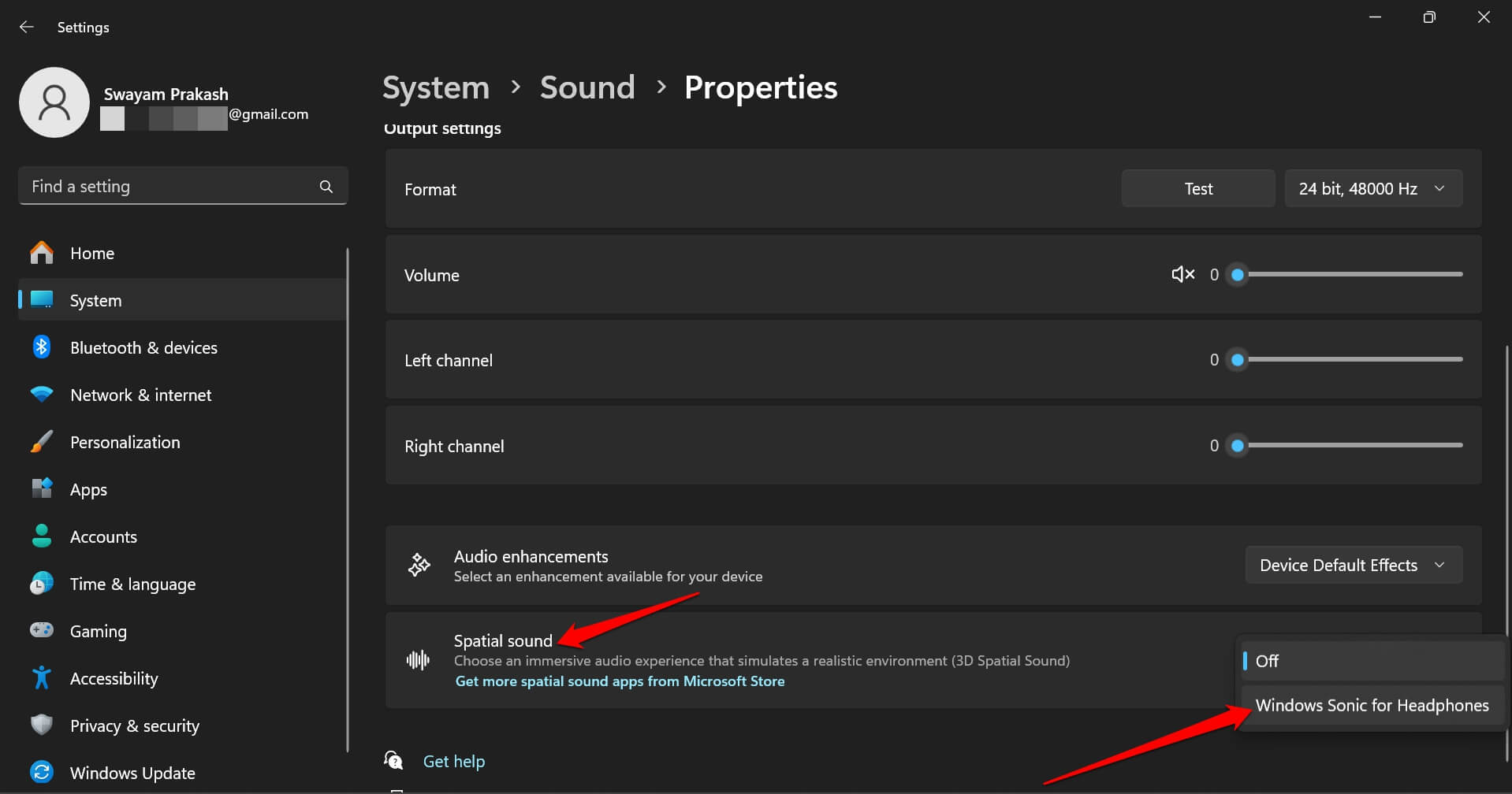 activer l'audio spatial à partir des paramètres Windows