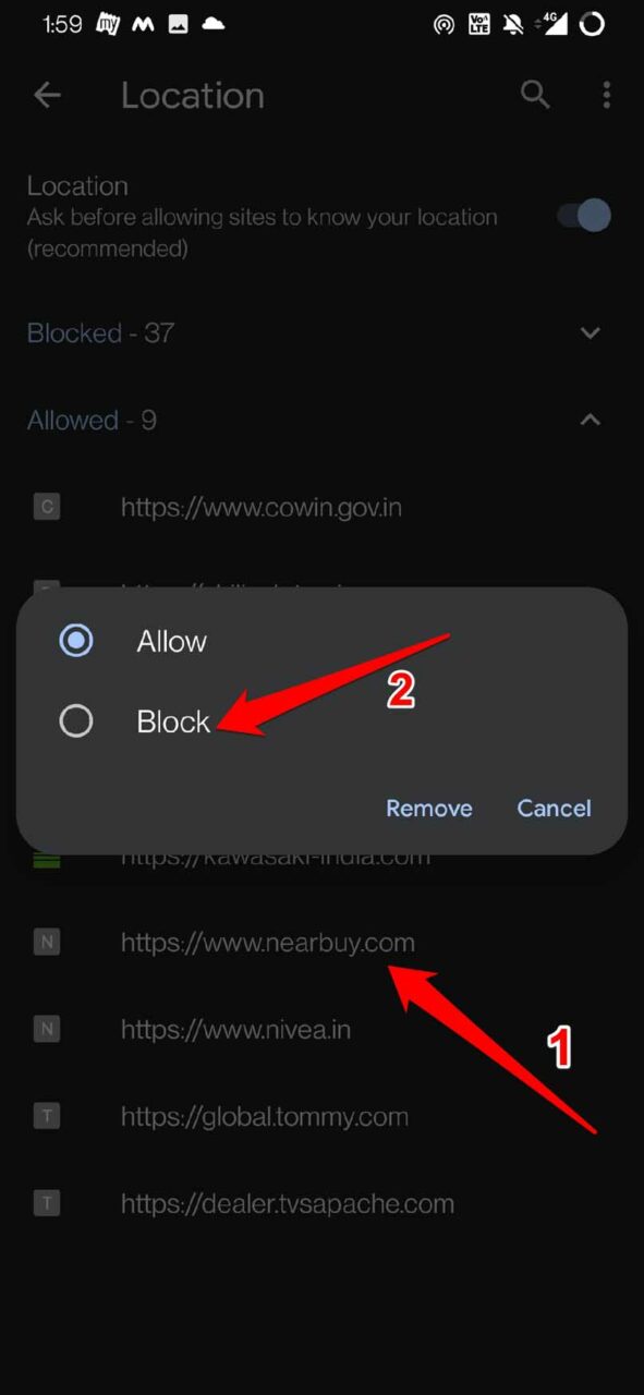 désactiver l'accès à la localisation pour un site Web sur Chrome Android