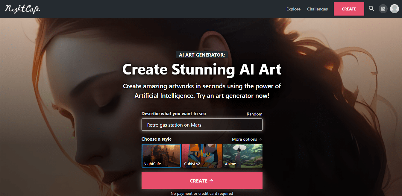 NightCafe AI Criar Arte AI