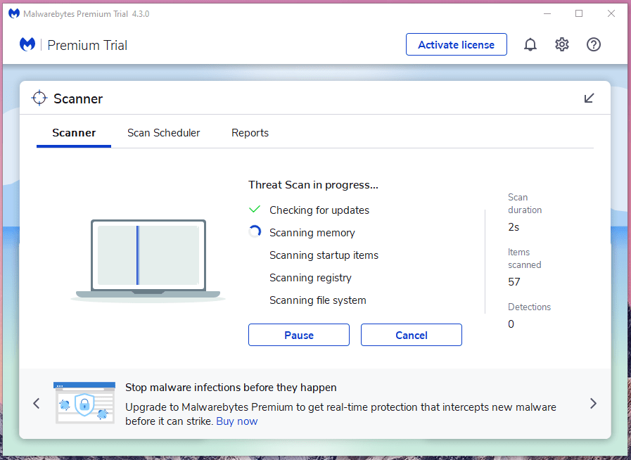 Deja que Malwarebytes Premium (PRUEBA) escanee la máquina
