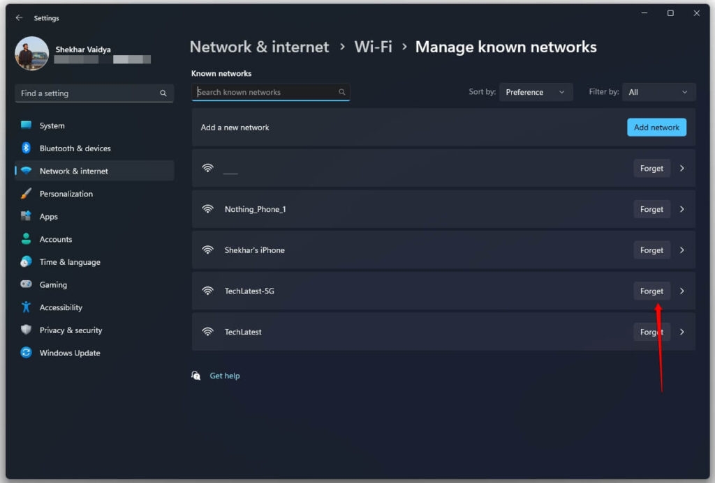 Забыть сеть WiFi