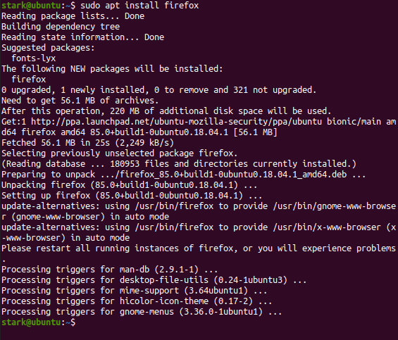 sudo apt install firefox