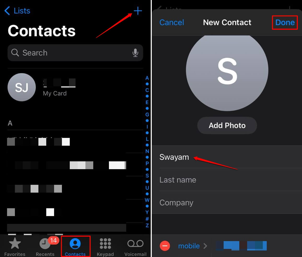 aggiungere un contatto su iPhone