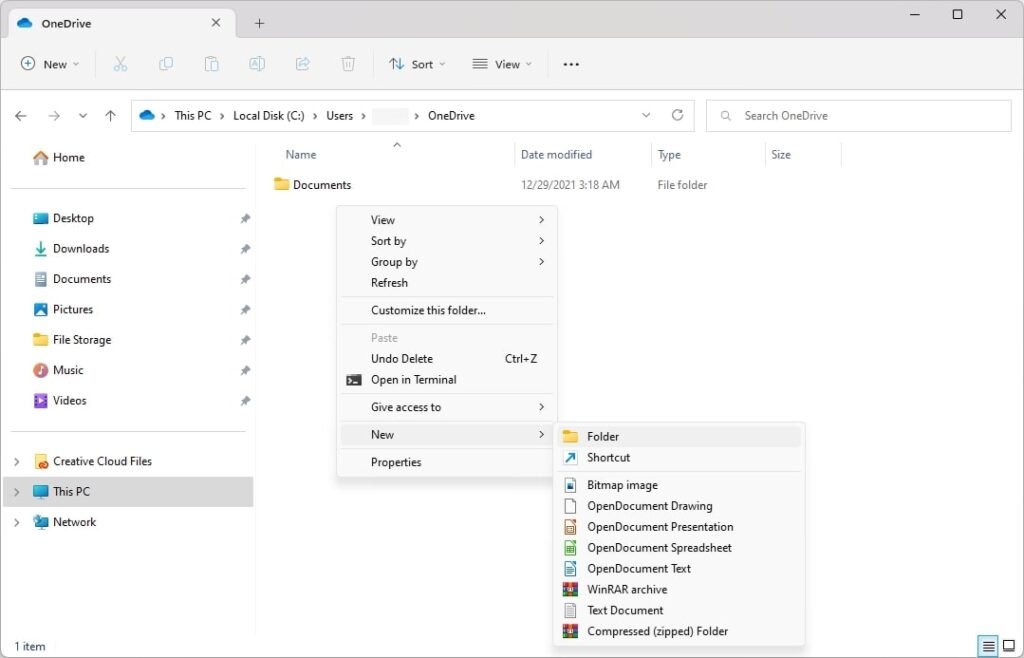 新しいOneDriveフォルダーを作成 - Microsoft OneDriveのエラー0x8007016a