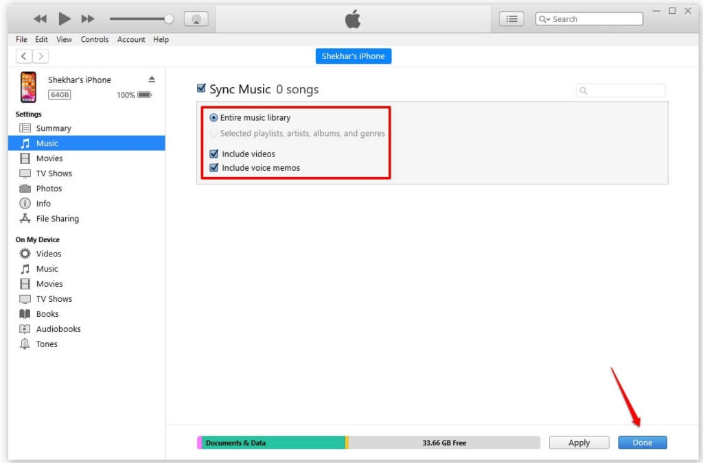 WindowsでiTunesの同期を開始