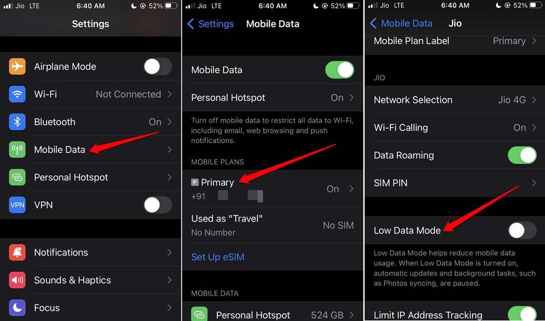 desactivar función de ahorro de datos en iOS 16