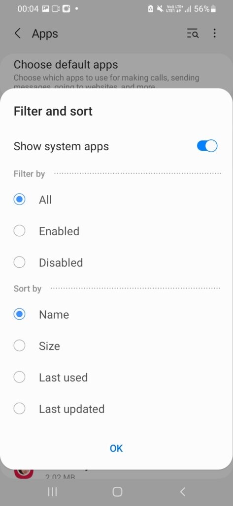 Impostazioni app Android - Errore 