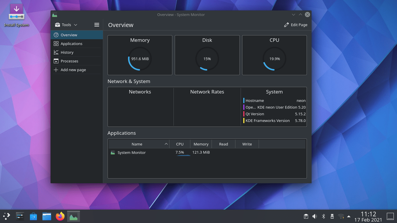 Монитор системы KDE Neon