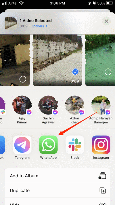 compartilhar vídeos no iphone