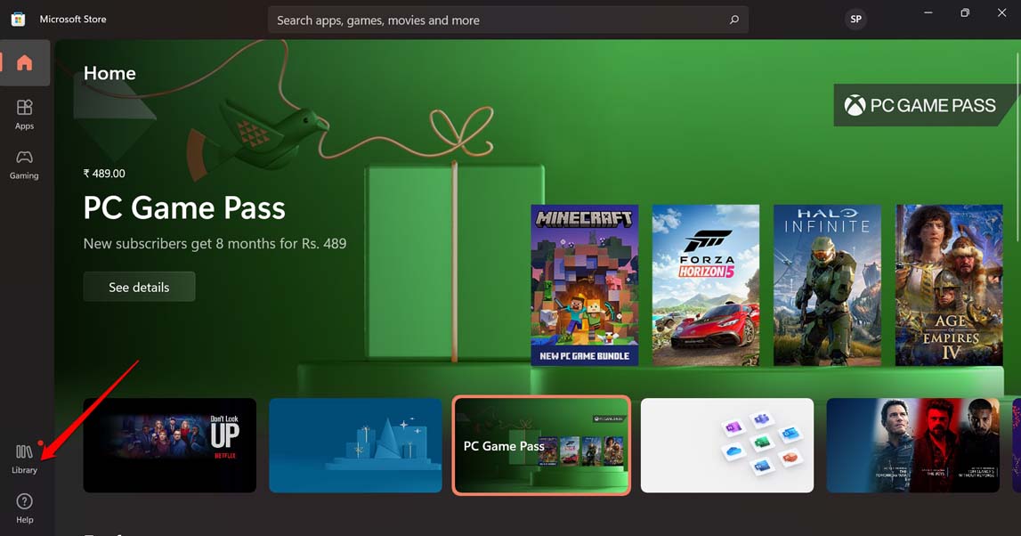 abrir biblioteca da Microsoft Store