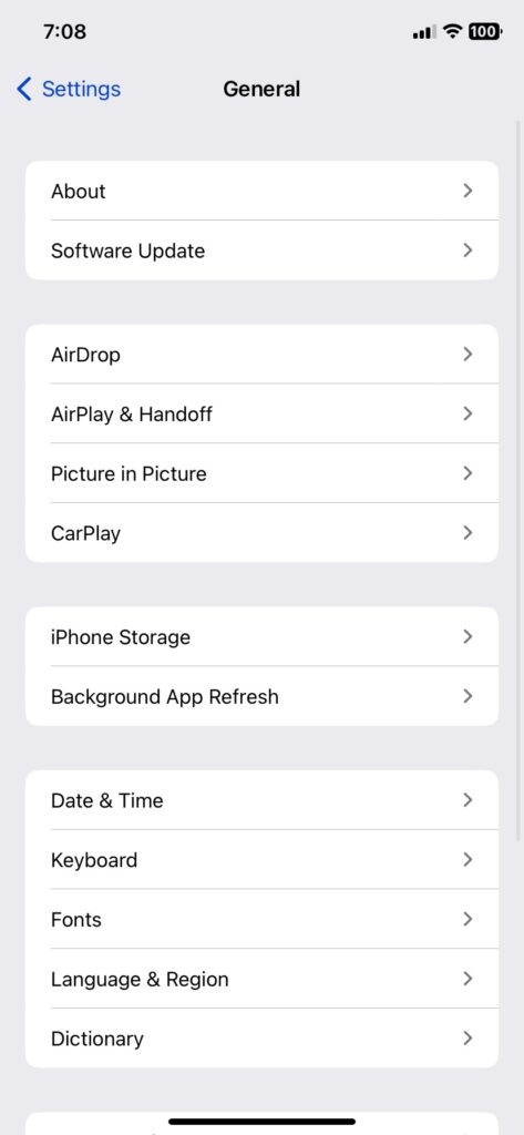 Configurações Gerais do iPhone - Roku AirPlay Não Funcionando