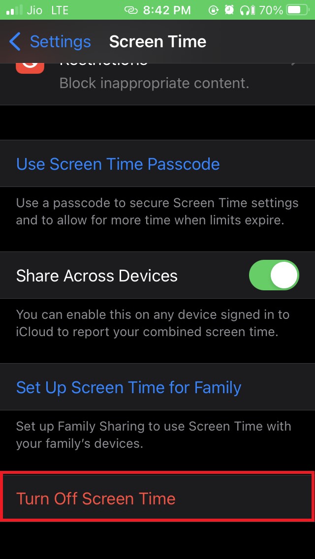 desactivar tiempo de pantalla iOS