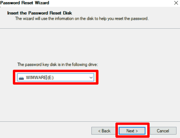 Seleziona il disco di ripristino della password