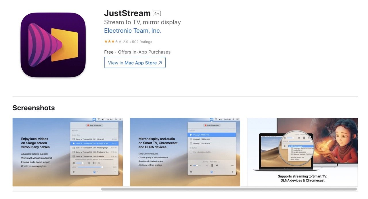 JustStream Stream Mac su Roku