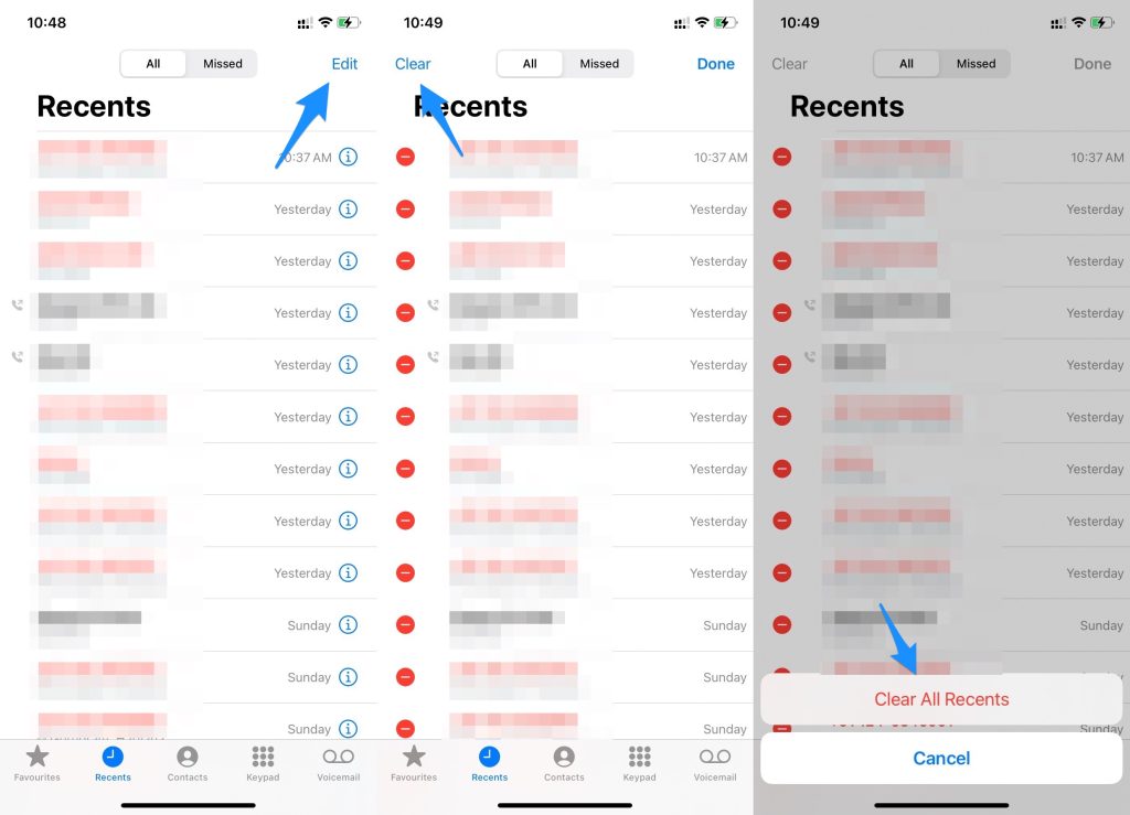 通話履歴をクリアするiPhone - 「最後の行はもはや利用できません」