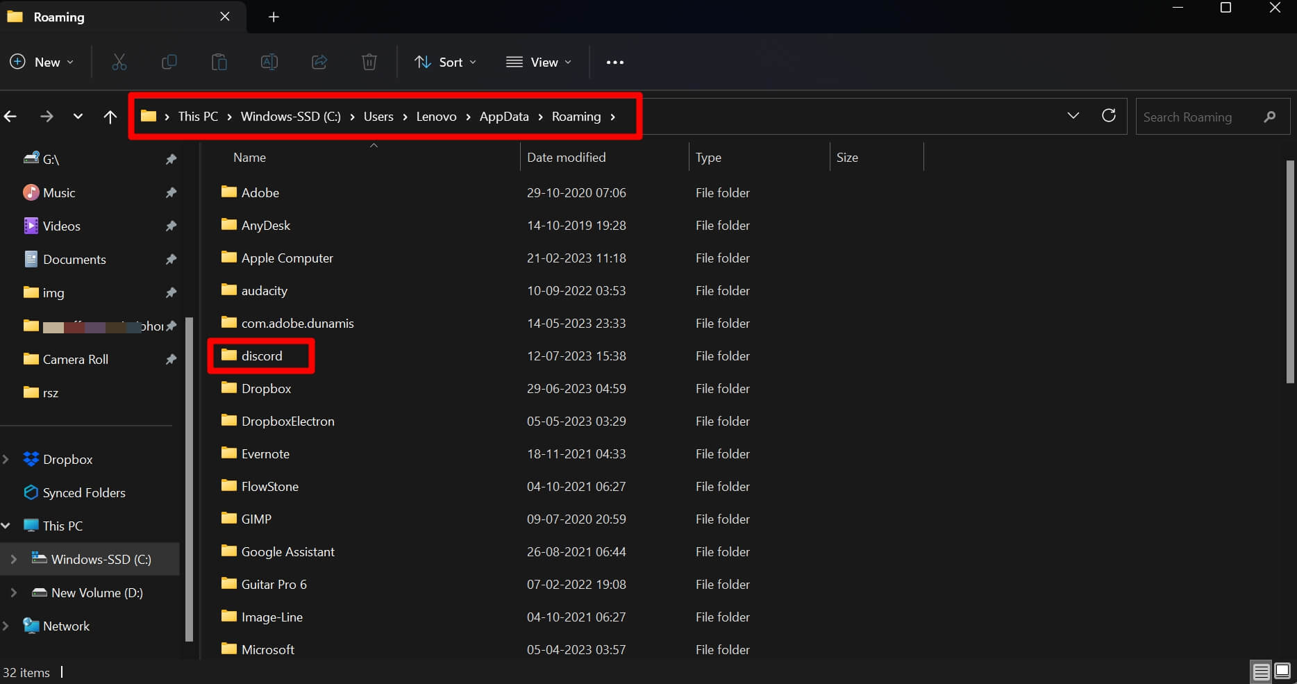 acceder a los datos de la aplicación de Discord en Windows