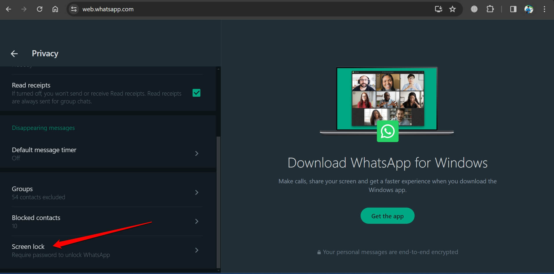blocco schermo whatsapp web