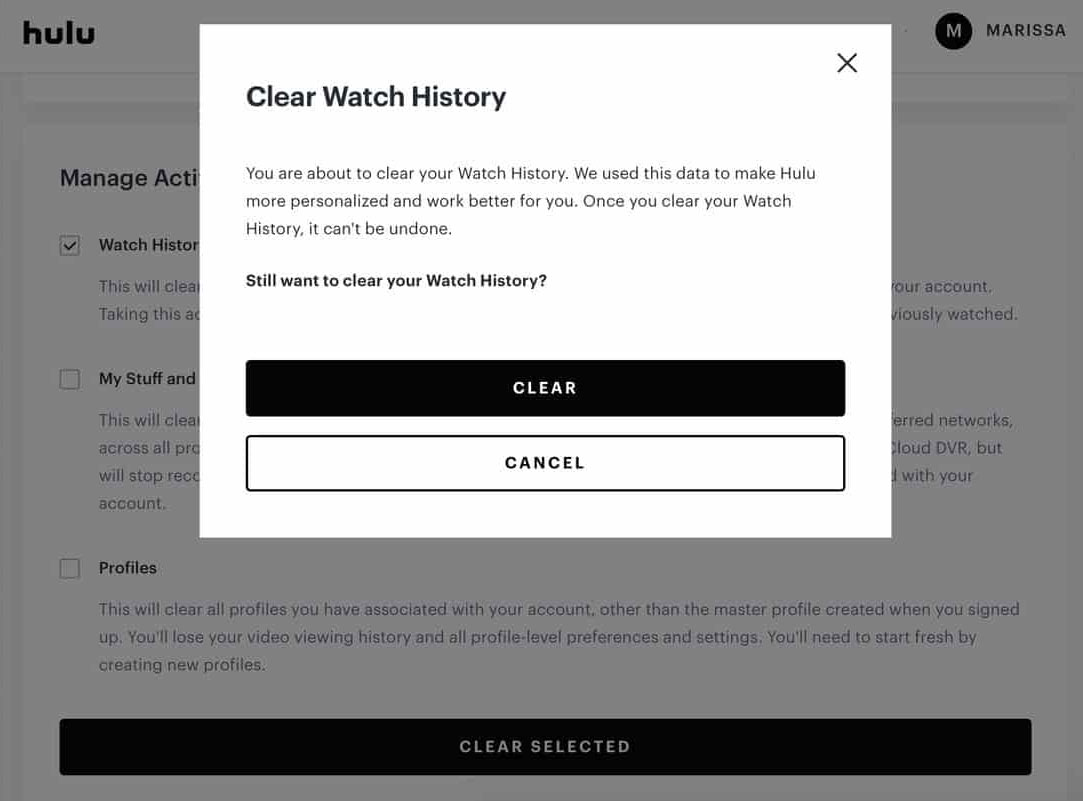 Deletar Qualquer Histórico de Assistência Particular do Aplicativo Hulu