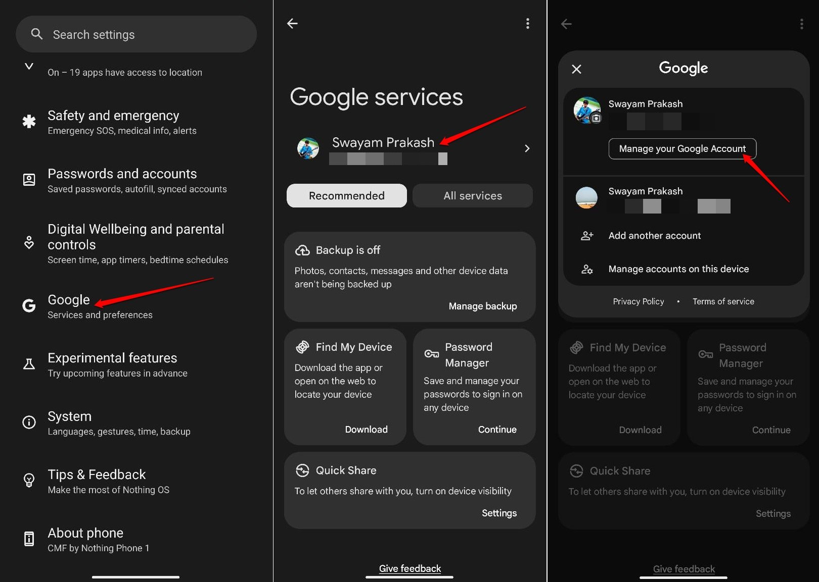 gestionar cuenta de google conectada con dispositivo Android