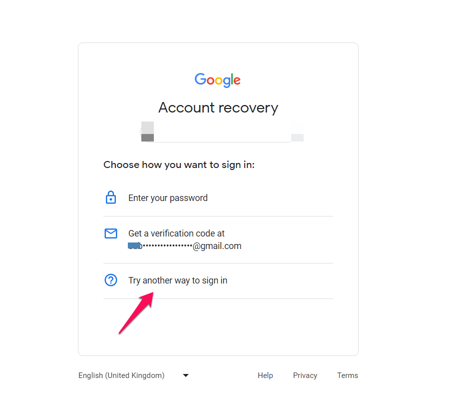 Verwenden Sie die Google-Konto-Wiederherstellungsseite