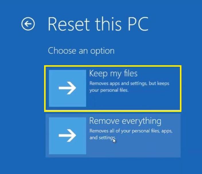 このPCをリセット - ファイルを保持