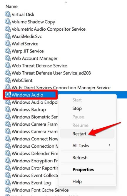 Windows-Audioservices neu starten