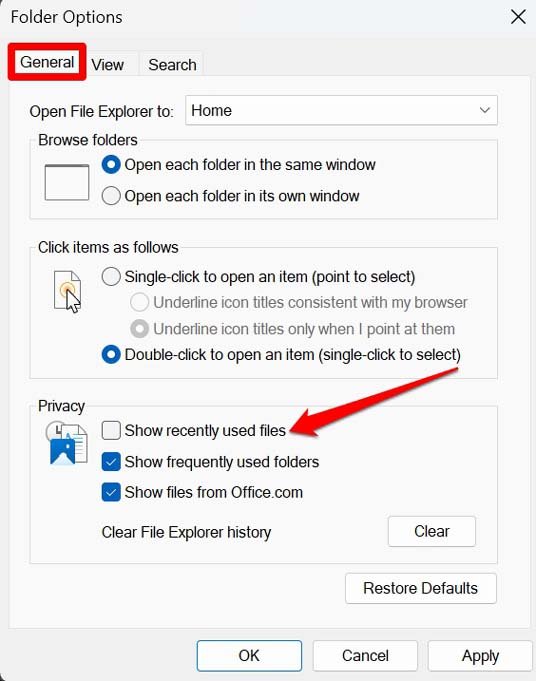 désactiver les fichiers récents de l'explorateur de fichiers Windows 11