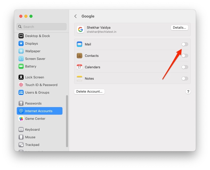 Paramètres Mail - Se déconnecter de Mail sur macOS