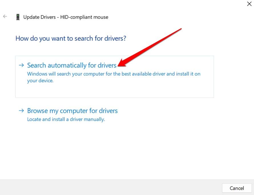 cerca automaticamente i driver del mouse