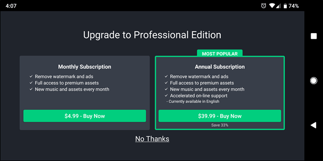 Planes de precios de Kinemaster