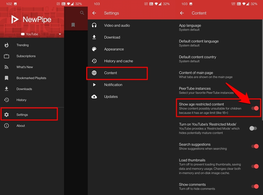 NewPipe年齢制限付き動画Android