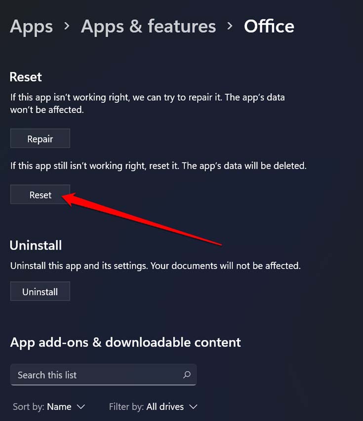 reinstalla la suite Office 365