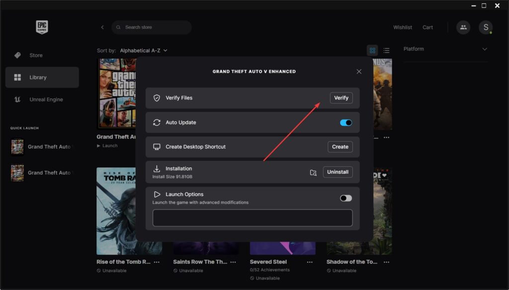 Verifica i file di GTA V Enhanced Epic Games