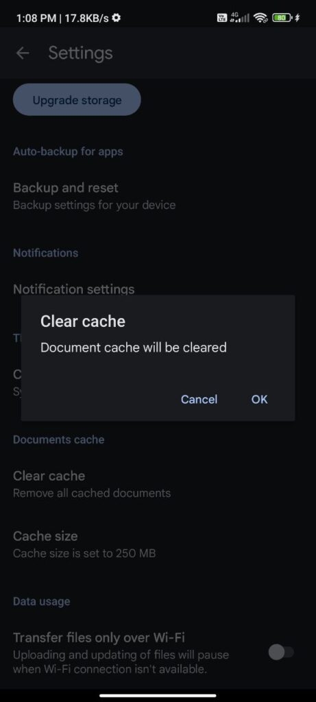 Confirmar Limpar Cache - Limpar Cache do Google Drive