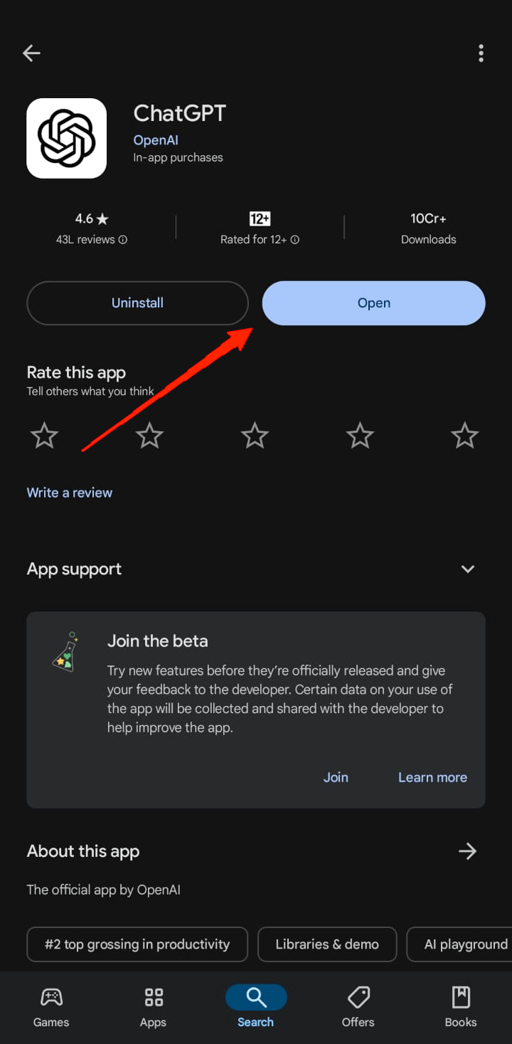 Beginnen Sie mit der Installation der ChatGPT-App aus dem Play Store auf Ihrem Android-Gerät.